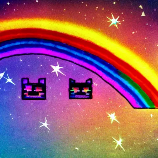 Image similar to nyancat, lifelike photography, vivid colors, space, rainbow