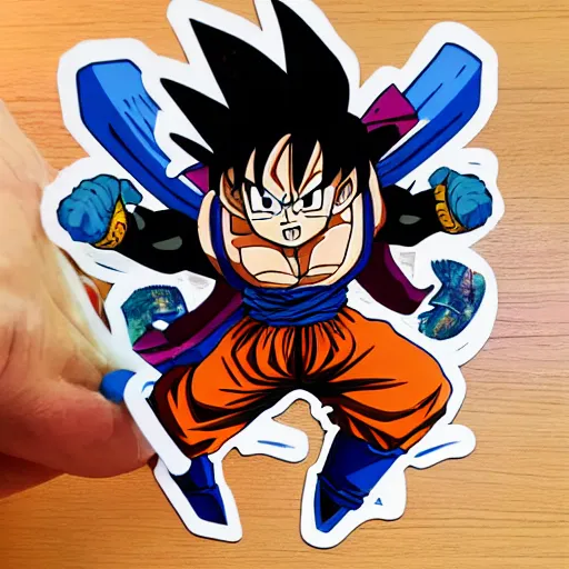 Image similar to die cut sticker, goku using gomu gomu no gatling by luffy, splatter paint