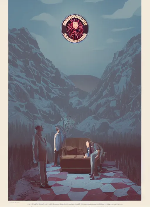 Prompt: Twin Peaks movie poster artwork by Tomer Hanuka, Rendering the blue rose full of details, Michael Whelan, Patryk Hardziej, Makoto Shinkai and thomas kinkade, by Gregory Crewdson, Matte painting, trending on artstation and unreal engine