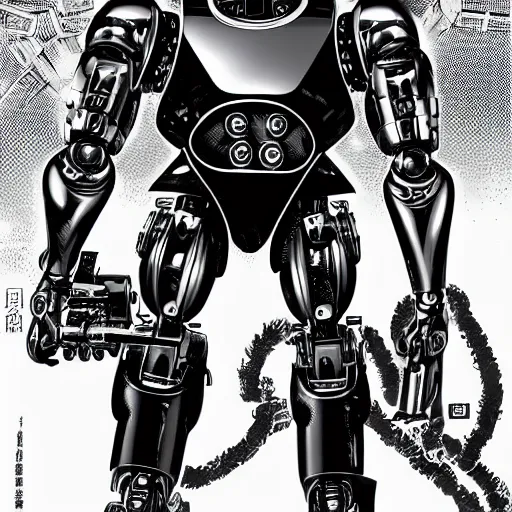 Image similar to a robot that has resemblance to a t 8 0 0 terminator, yusuke murata style, detailed, coherence, well drawn,