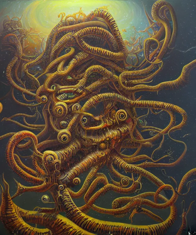Image similar to an oil on canvas painting, polycount, surrealism, surrealist, lovecraftian, cosmic horror, high detail