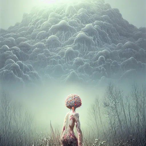 Image similar to a nature portrait of a p - zombie!!! natural lighting art dawn. highly detailed. colourful. moody. artstation, 4 k, by gerald brom zdzisław beksinski, and ansel adams and studio ghibli, horror, lots of sakura flowers, lovely