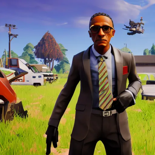 Prompt: gustavo fring as a fortnite character, gameplay screenshot, high definition