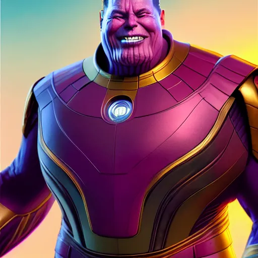 Image similar to a portrait of elon musk as thanos, the pixar adaptation, with same hairstyle, hyper detailed, digital art, trending in artstation, cinematic lighting, studio quality, smooth render, unreal engine 5 rendered, octane rendered