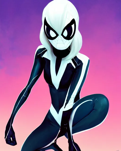 Image similar to portrait of Emma Stone as Spider-Gwen venom, art by lois van baarle and loish and ross tran and rossdraws and sam yang and samdoesarts and artgerm, middle shot, digital art, highly detailed, intricate, sharp focus, Trending on Artstation HQ, deviantart, unreal engine 5, 4K UHD image