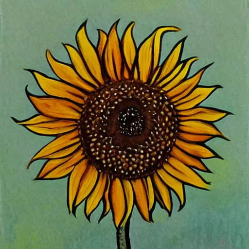 Prompt: lone sunflower against a meadow, in the style of georgia o'keeffe