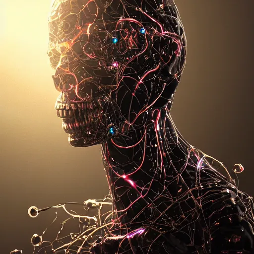 Prompt: ! dream bone and teeth with cosmic circuitry and futuristic technology rearranging body form, ghostly figure, morphing skulls, an evolution of evil, abstract, voodoo, by antoine wiertz and noah bradley, visually stunning, cinematic, ultra realistic, hyper realism, 1 2 k, epic, octane render, unreal engine, vfx, maya