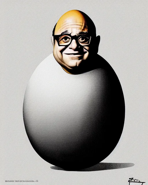 Image similar to painting portrait of danny devito as an egg, cartoon, warm lighting, danny devito has an egg body, movie poster, illustration by bartek fedyczak, erak note, tooth wu, neil richards, kan liu, siwoo kim, jisu choe, trending on art station