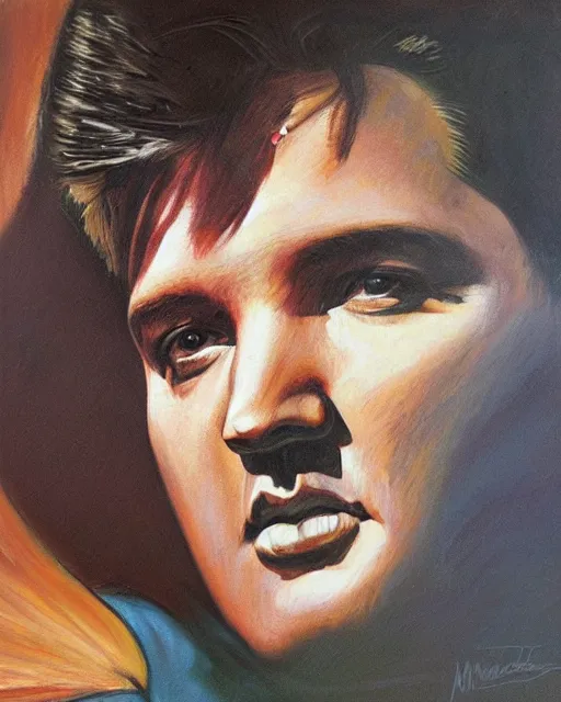 Image similar to portrait of Elvis Presley by Mandy Jurgens and Richard Schmid and chuck close and mucha