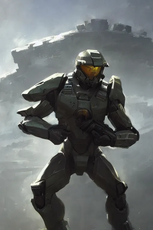 concept art of Master Chief bending over touching his | Stable Diffusion