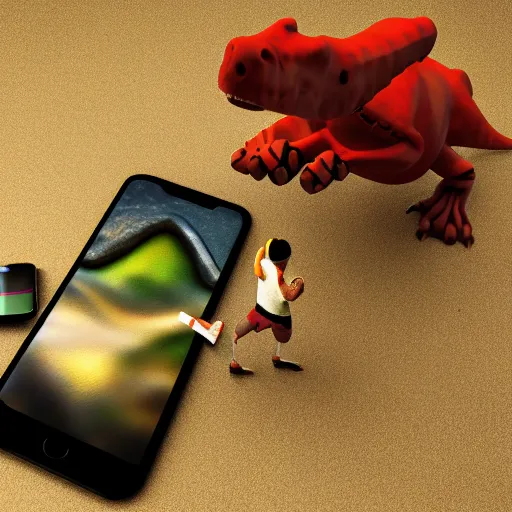 Prompt: photography, 3 d render, cellphone, dinosaur, robot