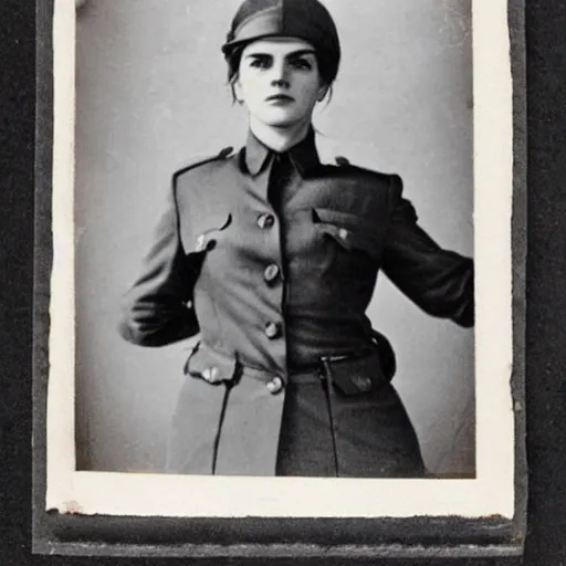 Image similar to photograph of soviet political commissar comrade emma watson, vintage war photograph, famous photo