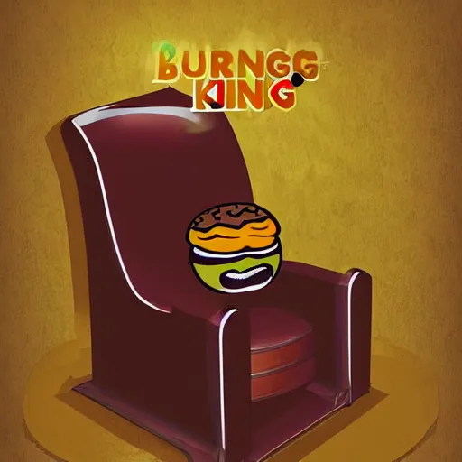 Image similar to a burger king sitting on a throne, bushy mustaches, long hair, royal, digital art, illustration