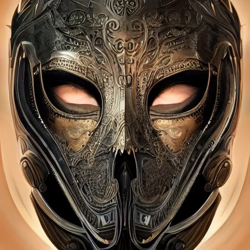 Image similar to Very very very very highly detailed epic photo of face with venetian mask, intricate, dystopian, sci-fi, extremely detailed, digital painting, artstation, concept art, smooth, sharp focus, illustration, intimidating lighting, incredible art by Artgerm and Vincent di Fate