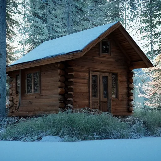 Image similar to a cabin in the woods, octane render