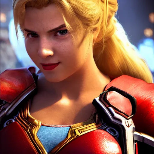 Prompt: portrait of princess peach as superman in gears of war, splash art, movie still, detailed face, photorealistic facial features, cinematic lighting, dramatic, octane render, long lens, shallow depth of field, bokeh, anamorphic lens flare, 8 k, hyper detailed, 3 5 mm film grain