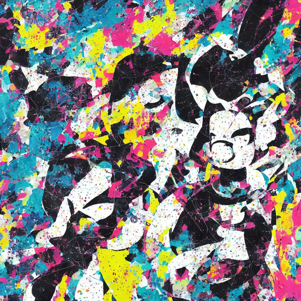 Image similar to person wearing bunny ear hat, abstract, jet set radio artwork, ryuta ueda artwork, cryptic, rips, spots, asymmetry, stipple, lines, glitches, color tearing, pitch bending, stripes, dark, ominous, eerie, hearts, minimal, points, technical, natsumi mukai artwrok, folds