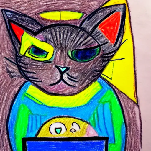 Prompt: An oil pastel drawing of an annoyed cat in a spaceship