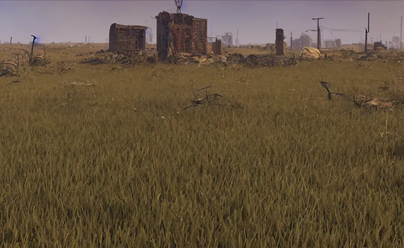 Prompt: apocalyptic wasteland with an economy using every resource to survive, grass is starting to grow again, 3d render, Unreal Engine, octane render, ray tracing, Unity, highly detailed, high quality, HD, 4k, 8k, realistic, sharp, trending