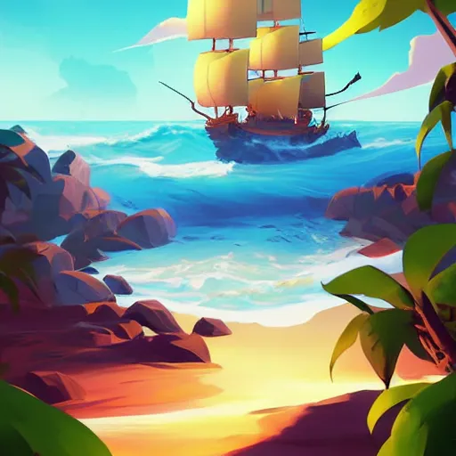 Image similar to painting treasure on sea of thieves game smooth median photoshop filter cutout vector, behance hd by jesper ejsing, by rhads, makoto shinkai and lois van baarle, ilya kuvshinov, rossdraws global illumination