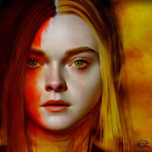 Image similar to Elle Fanning in the painted world of Dark Souls, head and shoulders masterpiece, apocalypse, golden hour, cosmic horror, artstation, in the style of Cubism, extremely detailed