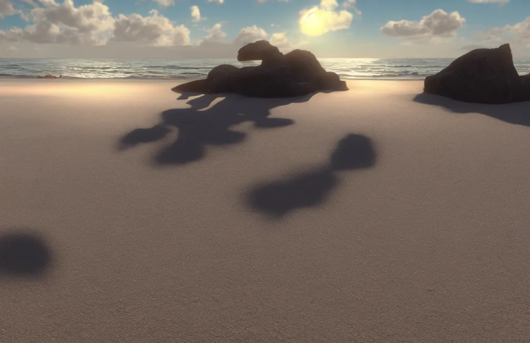 Image similar to on the beach, afternoon, unreal engine rendering, with light and shadow