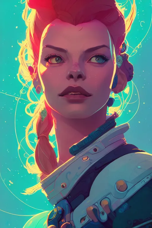 Prompt: portrait of beautiful brigitte from overwatch, artstation winner by victo ngai, kilian eng and by jake parker, by conrad roset, swirly vibrant color lines, winning award masterpiece, fantastically gaudy, aesthetic octane render, 8 k hd resolution