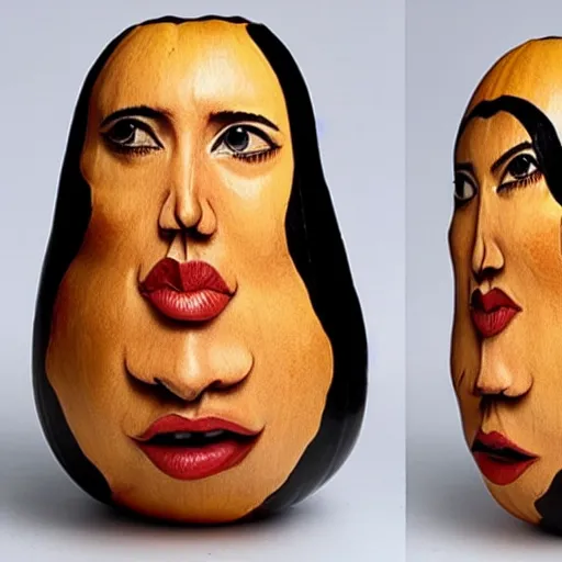 Image similar to gourd carved to look like the face of amber heard