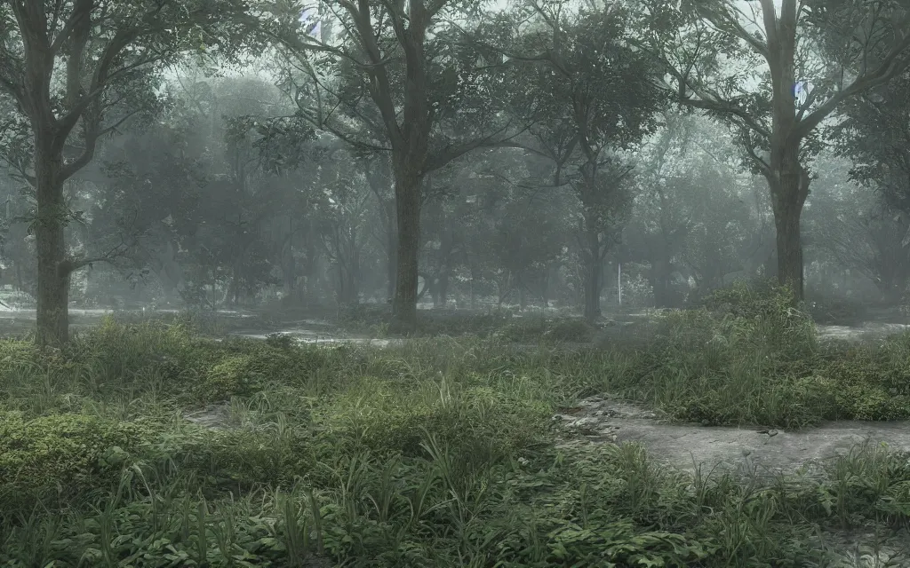 Prompt: overgrown mall, atmospheric, mist, epic, photorealistic, realistic, rule of thirds, extremely detailed, 4 k, 8 k, unreal engine 5 render, rim lighting, rtx, ray traced lighting, shot on 3 5 mm, film grain