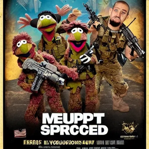 Image similar to muppet puppet special forces. epic action military vfx movie poster.