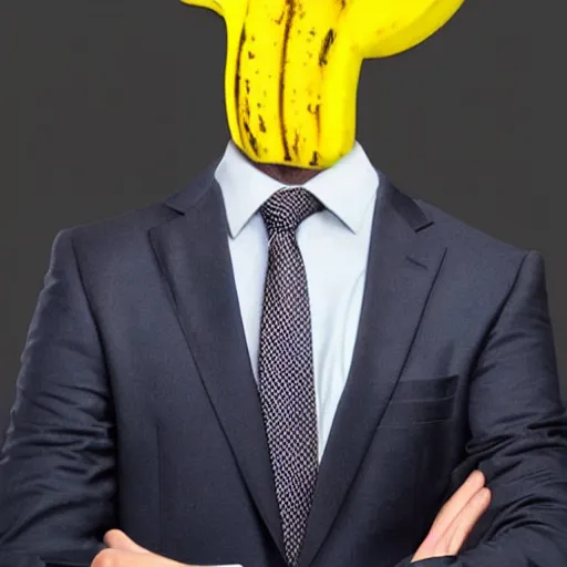 Image similar to a man wearing a suit banana head