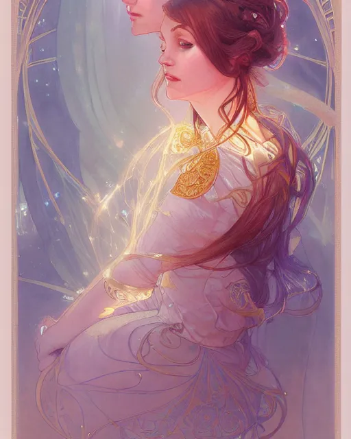 Image similar to secret romance, highly detailed, gold filigree, romantic storybook fantasy, soft cinematic lighting, award, disney concept art watercolor illustration by mandy jurgens and alphonse mucha and alena aenami, pastel color palette, featured on artstation