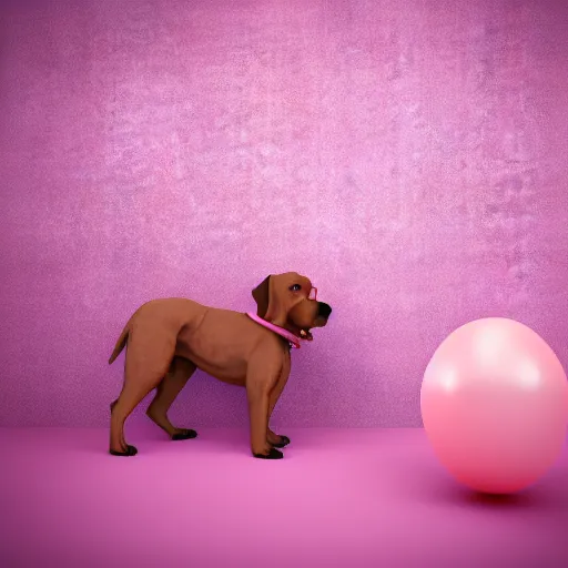 Image similar to 3D render of a pink balloon dog in a violet room