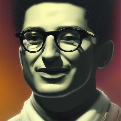 Image similar to UHD tonalism cosmic painting of Buddy Holly, by Antonio Caparo and Ferdinand Knab and Greg Rutkowski, UHD, photorealistic, trending on artstation, trending on deviantart