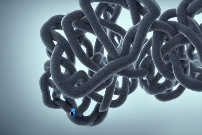 Prompt: gordian knot made out of a humanoid nervous system, clouds, cinematic, volumetric lighting, f 2 aperture, cinematic eastman 5 3 8 4 film, photorealistic
