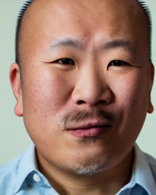 Image similar to gold, blue, photo of a balding asian male, 8 k, 8 5 mm f 1. 8