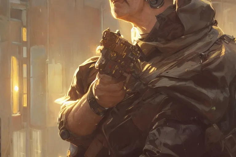 Prompt: a middle aged man turned out to be a ballistic shell, realistic painting, symmetrical, highly detailed, digital painting, artstation, concept art, smooth, sharp focus, illustration, cinematic lighting, art by artgerm and greg rutkowski and alphonse mucha