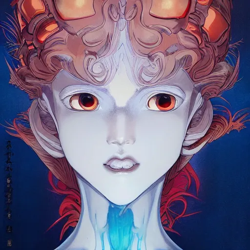 Image similar to prompt : magma character portrait soft light painted by james jean and katsuhiro otomo and erik jones, inspired by evangeleon anime, smooth face feature, intricate oil painting, high detail illustration, sharp high detail, manga and anime 1 9 9 9