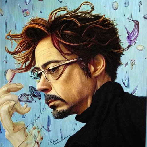 Image similar to Robert Downey JR, artwork by Daniel Merriam,