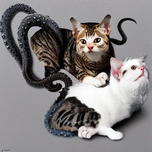 Image similar to hybrid cat and octopus, photograph, highly realistic