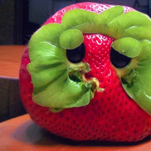 Prompt: horrifying strawberry critter