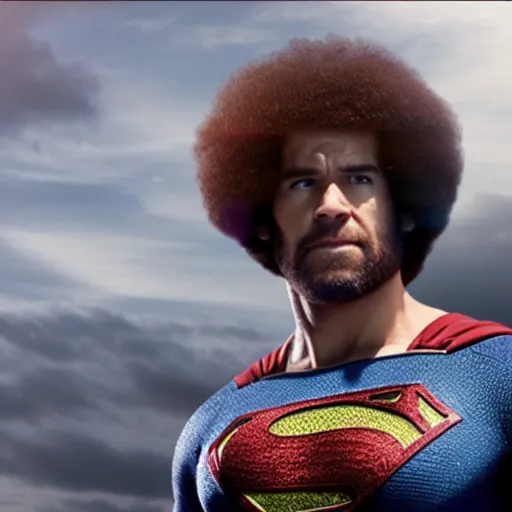Prompt: movie scene of bob ross as superman,avengers,cinematic,hyperdetailed,photorealistoc,cinematic,professional lighting,professional compositong,8k,detailed face,muscular,shot from a high quality movie,avengers 2022