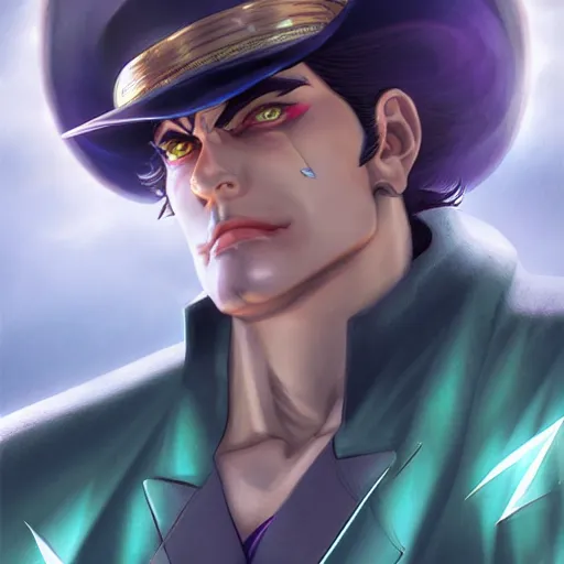 Image similar to portrait of jotaro kujo from stardust crusaders, matte painting by ross tran, artstation