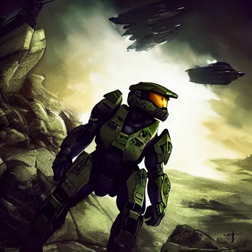 Image similar to Master Chief, Halo 3, Trending artstation, cinematográfica, digital Art