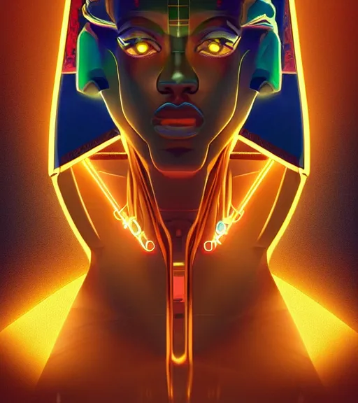 Image similar to symmetry!! egyptian god of technology, solid cube of light, hard edges, product render retro - futuristic poster scifi, lasers and neon circuits, brown skin egyptian god, intricate, elegant, highly detailed, digital painting, artstation, concept art, smooth, sharp focus, illustration, dreamlike, art by artgerm