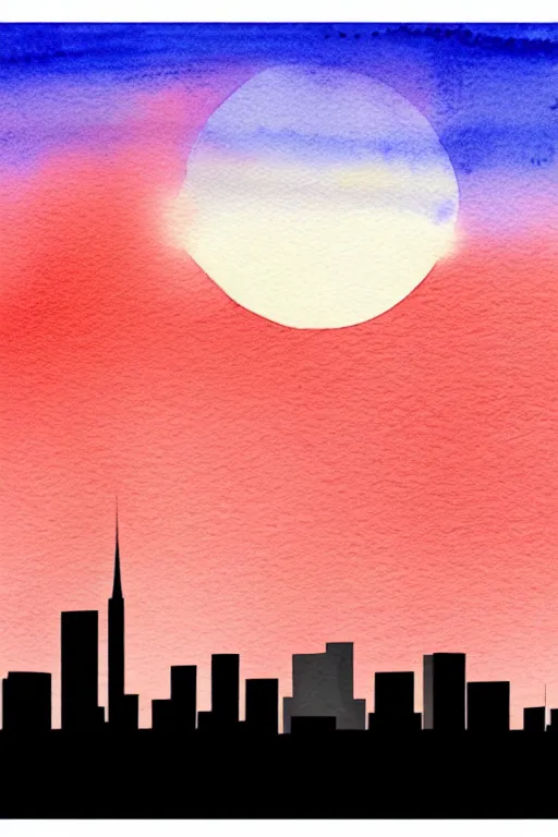 Image similar to minimalist watercolor art of tokio skyline sunset, illustration, vector art