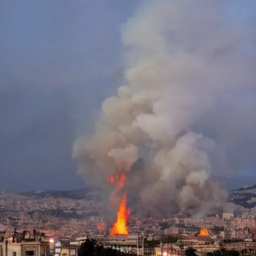 Prompt: Barcelona on fire, press photo