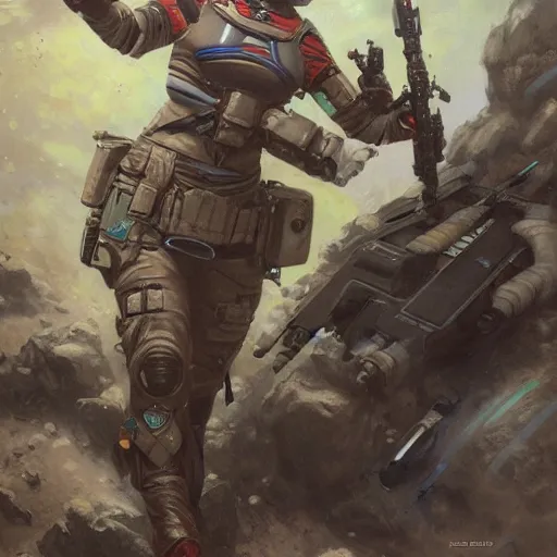 Prompt: Female Intergalactic combat paramedic on the battlefield as art by Donato Giancola and Bayard Wu, digital art, trending on artstation