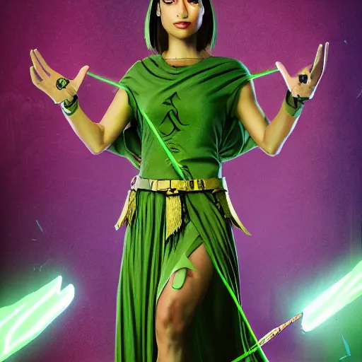 Image similar to AOC high priestess tarot card, green new deal apocalypse 8k octane render