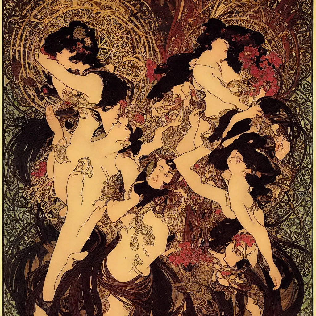 Image similar to a _ portrait _ of _ a _ beautiful _ angel _ in _ black _ flames _ by _ ross _ tran _ and _ alphonse _ mucha _ and _ greg _ rutkowski _ and _ gustav _ dore